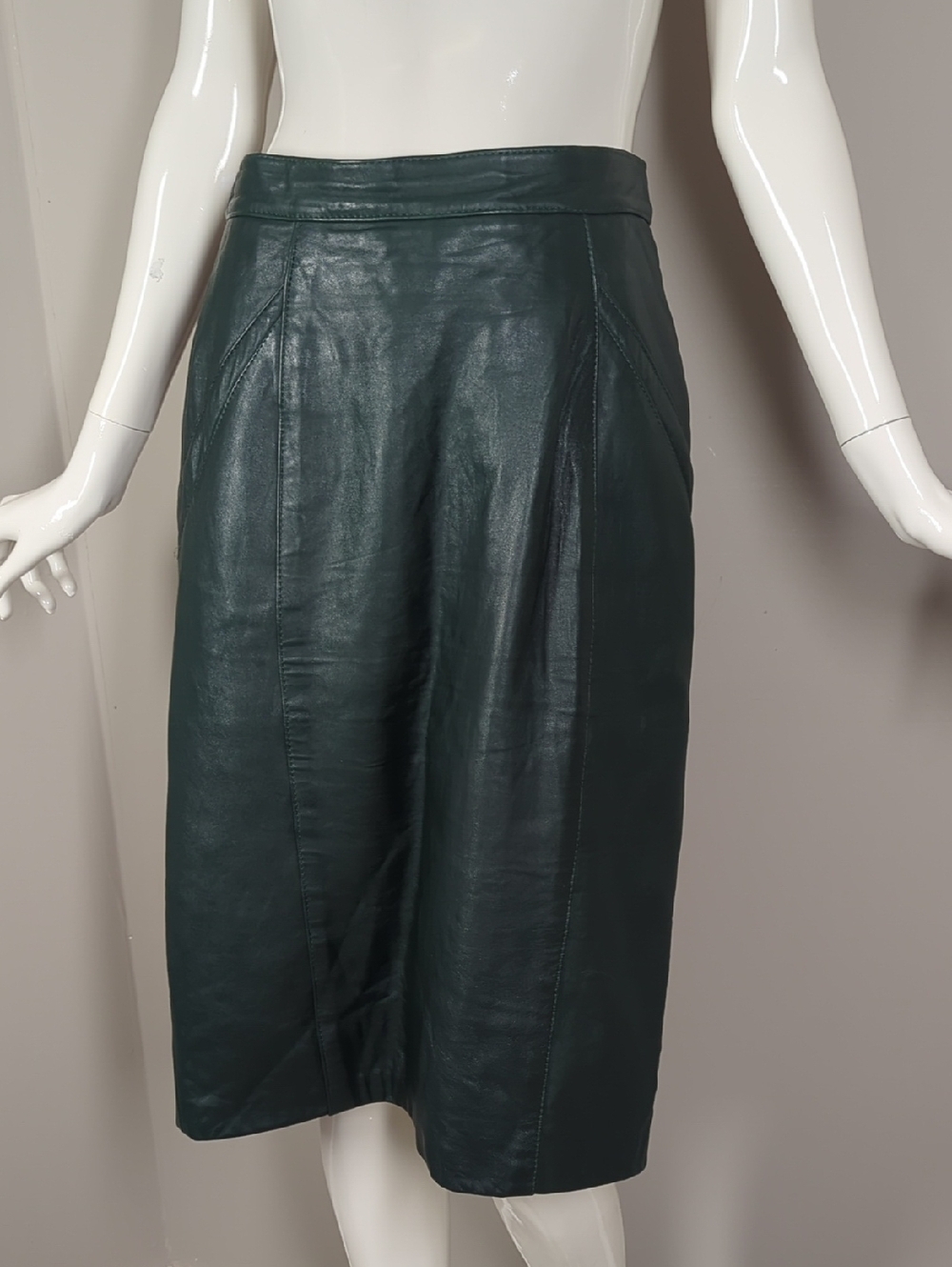 Vintage Dark Green Leather Pencil Skirt Size 6 - Picture 3 of 6
